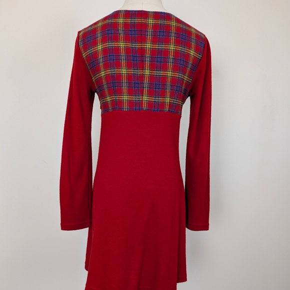 Plaid Mini Dress Long Sleeve Short Long Sleeve Holiday Plaid Empire Waist Fit - Picture 2 of 11